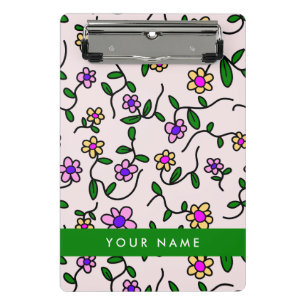 Mini Porte-bloc Fleurs Colorées, Fond Rose, Vert