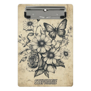 Mini Porte-bloc Fleurs et papillons rustiques - Papier vieilli (6)