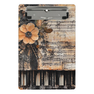 Mini Porte-bloc Floral avec touches de piano rustique et feuille d