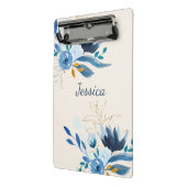 Mini Porte-bloc Flores d'aquarelle bleu moderne Nom personnalisé (Angle2)