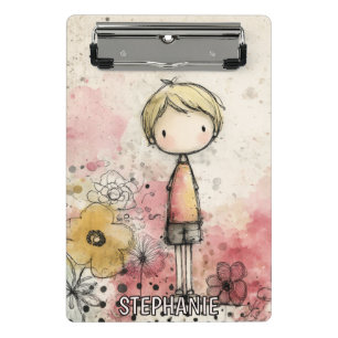 Mini Porte-bloc Garçon Fantaisiste Aquarelle avec Accents Floraux
