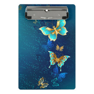 Mini Porte-bloc Golden Butterflies on a Blue Background