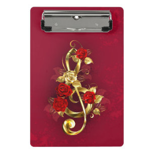 Mini Porte-bloc Golden Treble Clef avec fleurs Roses