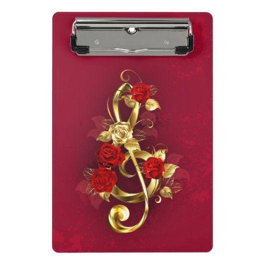 Mini Porte-bloc Golden Treble Clef avec fleurs Roses (Devant)