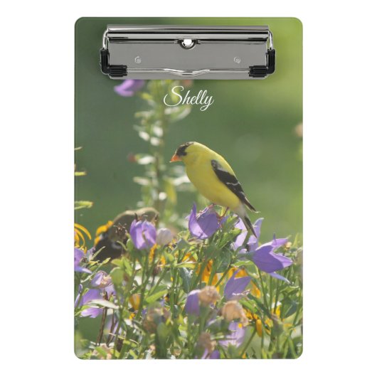Mini Porte-bloc Goldfinch sur Harebell Flower (Devant)