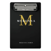 Mini Porte-bloc Gras moderne Monogramme Noir Or Nom initial (Devant)