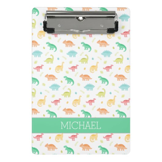 Mini Porte-bloc Green Blue Dinosaur Motif Nom personnalisé (Devant)