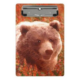 Mini Porte-bloc Grizzly Bear Cub dans Fireweed Peinture Art de la