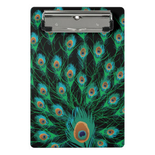 Mini Porte-bloc Illustration avec des plumes de paon sur le noir