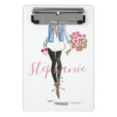 Mini Porte-bloc Illustration de mode Femme avec fleurs (Devant)
