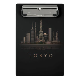 Mini Porte-bloc Illustration élégante de la ville de Tokyo en or r