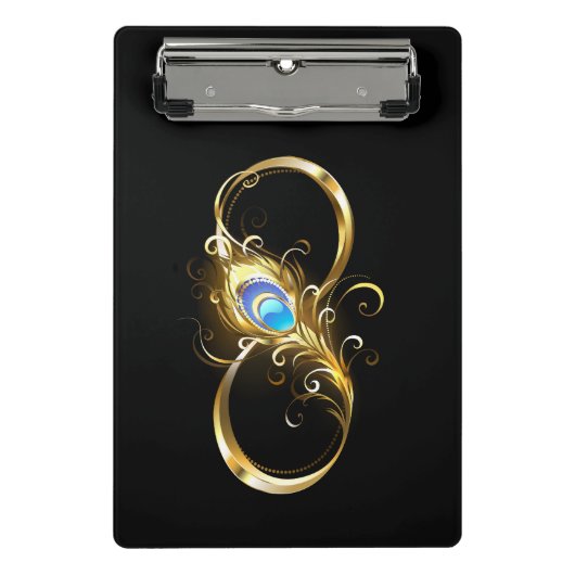 Mini Porte-bloc Infinité avec plume de paon doré (Devant)