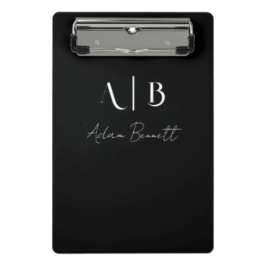 Mini Porte-bloc Initiales de monogramme personnalisé moderne noir (Devant)