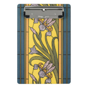 Mini Porte-bloc Iris Fleur Art Nouveau Vitrail Bleu Or