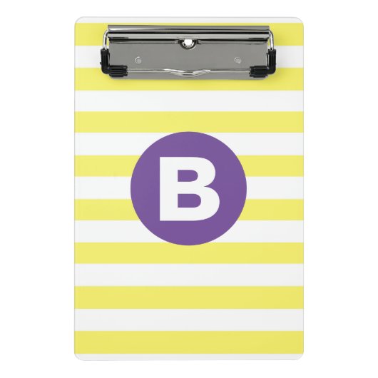 Mini Porte-bloc Jaune Ensoleillé Rayé Monogramme Violet (Devant)