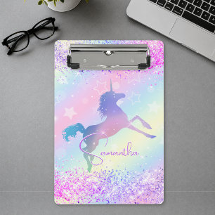 Mini Porte-bloc Joli monogramme licorne rose paillettes arc-en-cie
