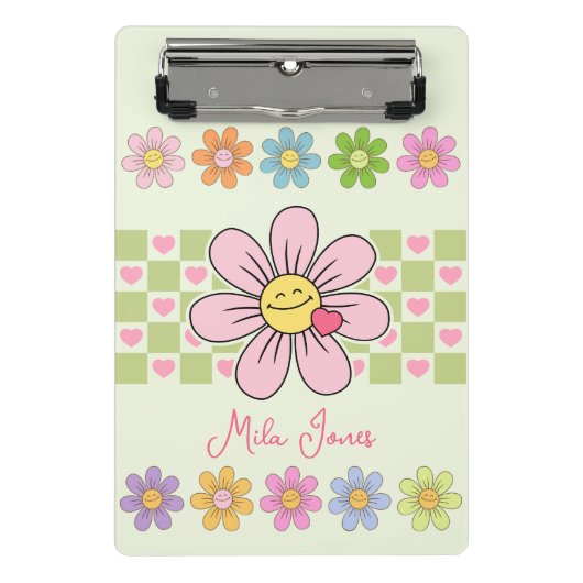 Mini Porte-bloc Joli sourire aux fleurs Nom personnalisé (Devant)