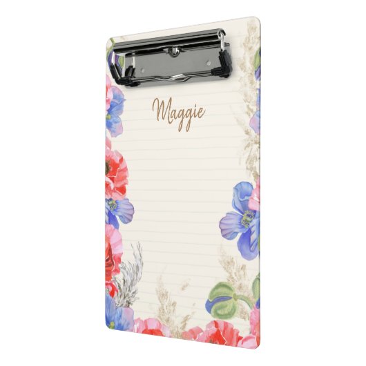 Mini Porte-bloc Jolies fleurs et lignes d'aquarelle monogrammes (Angle2)