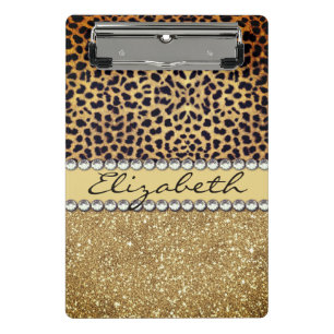 Mini Porte-bloc La Parties scintillant d'or Leopard Spot Rhineston