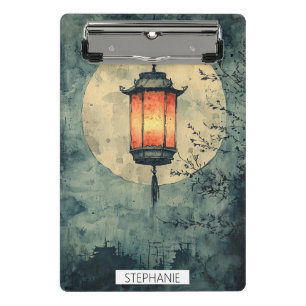 Mini Porte-bloc Lanterne éclairée sous la lune Sumi-E Aquarelle