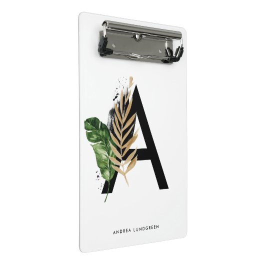 Mini Porte-bloc LETTRE Feuille Tropicale Faux Gold Foil A Monogram (Incliné)