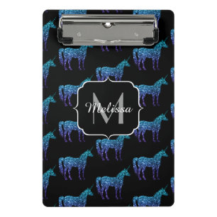 Mini Porte-bloc Licorne Étincelles motif ombré bleu aqua Monogramm