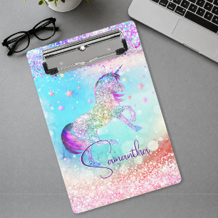 Mini Porte-bloc Licorne mignonne rose paillettes arc-en-ciel aqua 