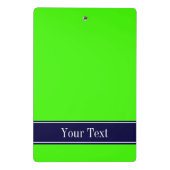 Mini Porte-bloc Lime solide vert, ruban bleu marine Nom Monogramme (Dos)