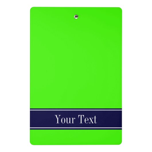 Mini Porte-bloc Lime solide vert, ruban bleu marine Nom Monogramme (Dos)