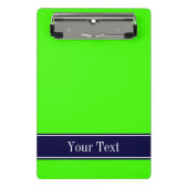 Mini Porte-bloc Lime solide vert, ruban bleu marine Nom Monogramme (Devant)