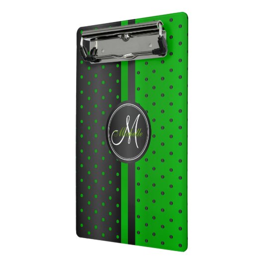 Mini Porte-bloc Lime vert et Pois noirs - Monogramme (Angle2)