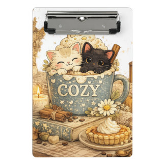 Mini Porte-bloc livre, une tasse, chats à thé, vibrations chaudes,