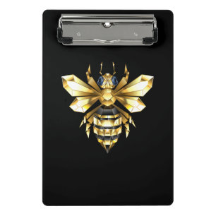 Mini Porte-bloc Logo Faux Gold Foil Bee Polygonal sur Noir