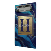 Mini Porte-bloc Marine Blue Agate Marbre Gold Nom et Monogram Cli (Angle2)