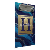 Mini Porte-bloc Marine Blue Agate Marbre Gold Nom et Monogram Cli (Incliné)