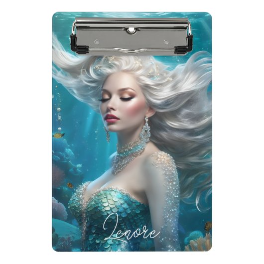 Mini Porte-bloc Mermaid cheveux en argent Turquoise Océan (Devant)