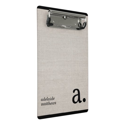Mini Porte-bloc Mini Beige Faux Linge Look Monogramme Nom (Incliné)