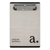 Mini Porte-bloc Mini Beige Faux Linge Look Monogramme Nom (Devant)