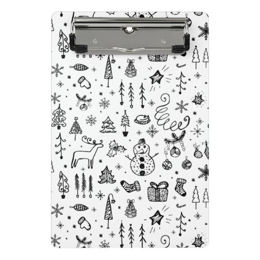 Mini Porte-bloc Modèle d'icônes de Noël noir et blanc – Mignon  (Devant)