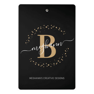 Mini Porte-bloc Modern Girly Black Gold Nom Script Monogramme