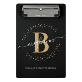 Mini Porte-bloc Modern Girly Black Gold Nom Script Monogramme (Devant)
