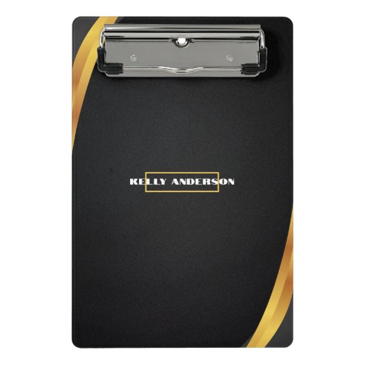 Mini Porte-bloc Modern Minimalist Black & Gold Pattern with Custom (Devant)