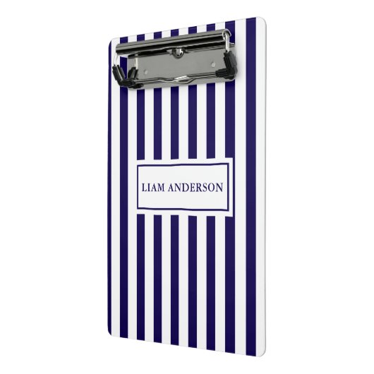 Mini Porte-bloc Moderne Chic Marine Bleu & Blanc Rayures Verticale (Angle2)