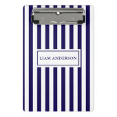 Mini Porte-bloc Moderne Chic Marine Bleu & Blanc Rayures Verticale (Devant)