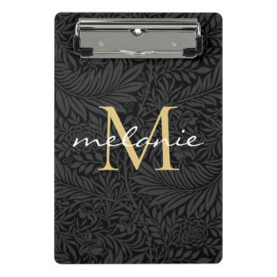 Mini Porte-bloc Monogramme de script floral noir élégant or
