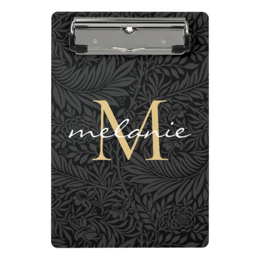 Mini Porte-bloc Monogramme de script floral noir élégant or (Devant)