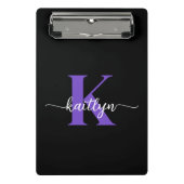 Mini Porte-bloc Monogramme de script violet noir (Devant)