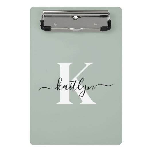 Mini Porte-bloc Monogramme de style moderne vert sauge (Devant)