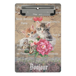 Mini Porte-bloc Monogramme Grunge bois floral et chats français