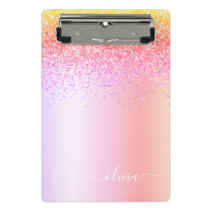 Mini Porte-bloc Monogramme métallique pailleté girly pastel arc-en